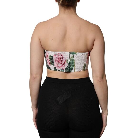 Dolce & Gabbana White Floral Print Cropped Bustier Corset Women's Top